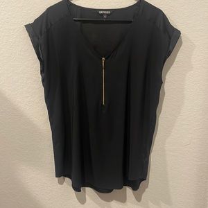 Express Black Blouse with Gold Zipper - Size L